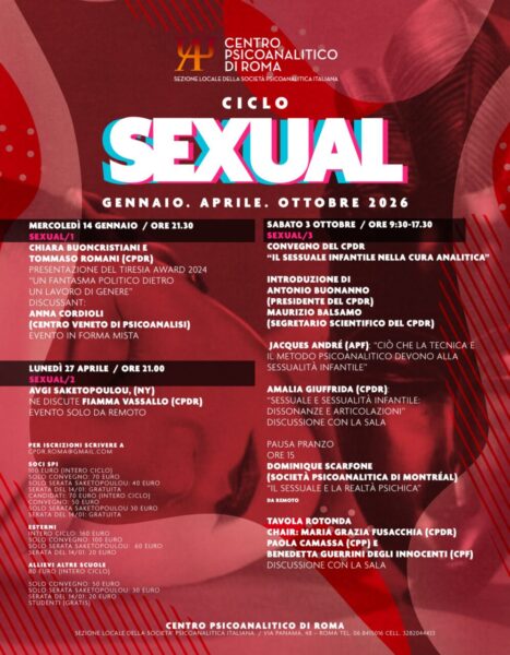 CPdR – Sexual, tre incontri: 14/01, 27/04 e 03/10/2026